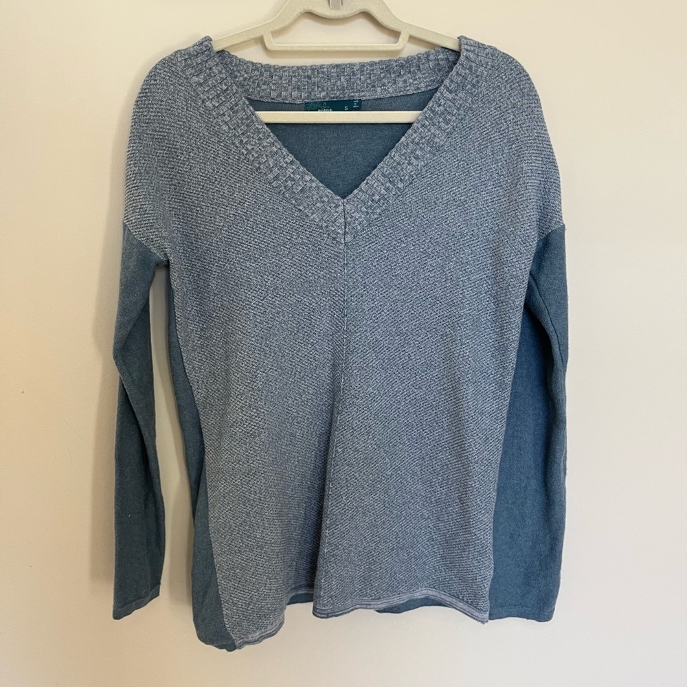 Prana Blue Cedros Sweater V neck Long Sleeve